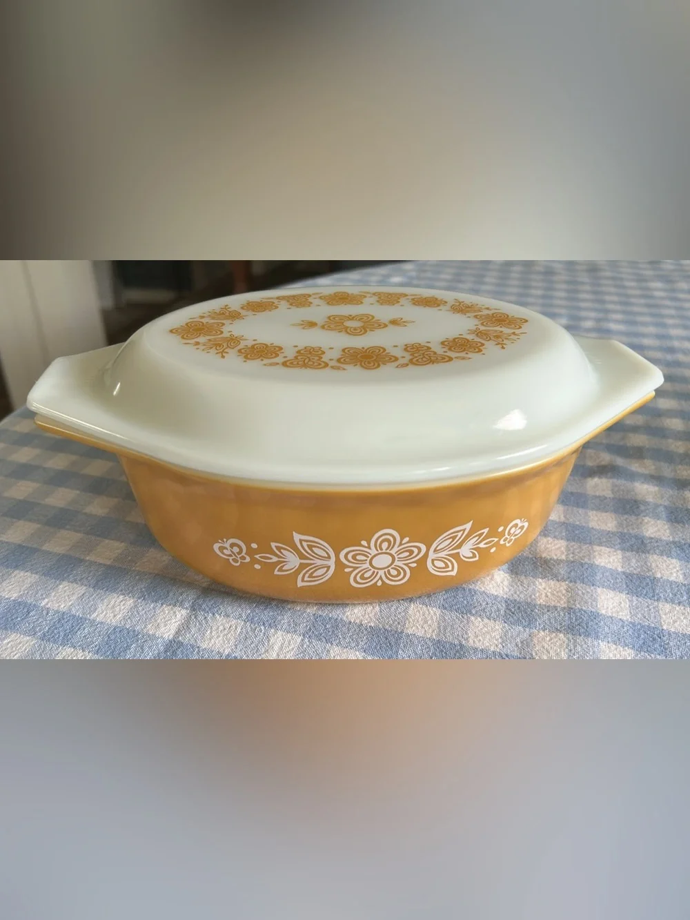 Vintage Pyrex Butterfly Gold Covered Casserole Dish